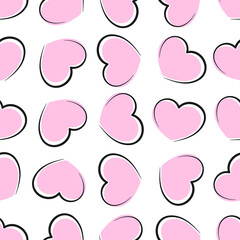Pink hearts on white background. Vector seamless pattern. Best for textile, wallpapers, wrapping paper, package and St. Valentine's Day decoration.