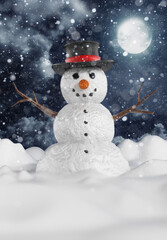 Snowman standing on snow. 3D illustration