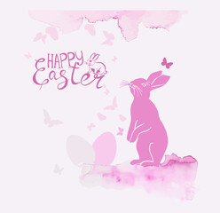 Hare with watercolor. Happy easter. Vector illustration