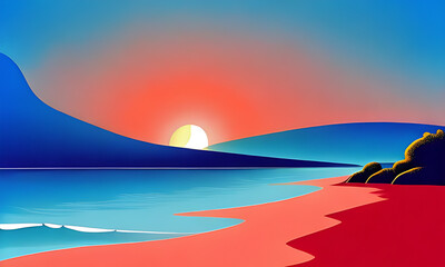 Generative AI. vivid sunset on beach illustration