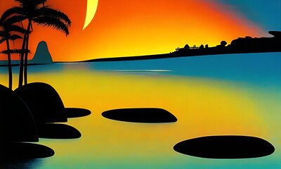 Generative AI. vivid sunset on beach illustration