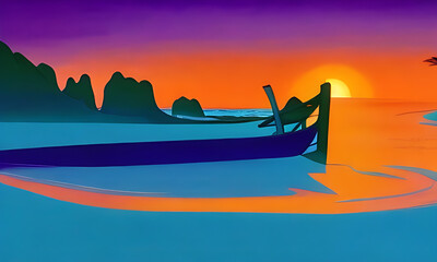 Generative AI. vivid sunset on beach illustration