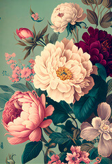 Floral wallpaper, Vintage flowers background, generative AI