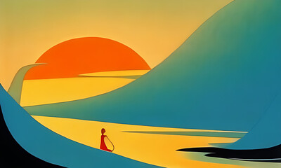 Fototapeta na wymiar Generative AI. vivid sunset on beach illustration