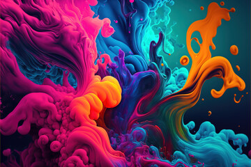 Obraz premium Festival of colors, colorful rainbow holi paint color powder explosion isolated white wide panorama background, created with Generative AI technology