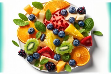 A colourful, vibrant fruit salad with different fruits