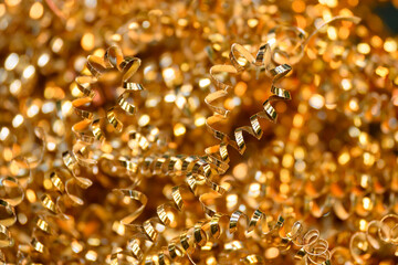 Close-up scene of  brass materials scrap from turning process.
