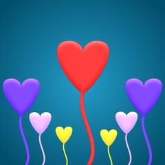 Fototapeta na wymiar A 3D illustration multi-colores hearts flying on teal background. concept for valentines day