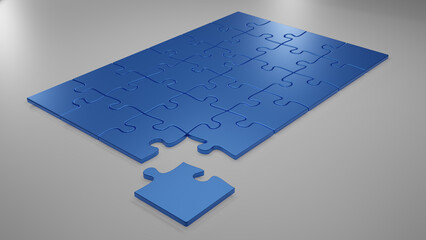 Missing piece of a blue puzzle, business concept. 3d Rendering