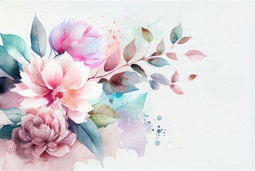 Flower watercolor on white background. Generative AI