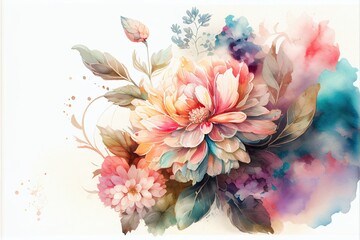 Flower watercolor on white background. Generative AI