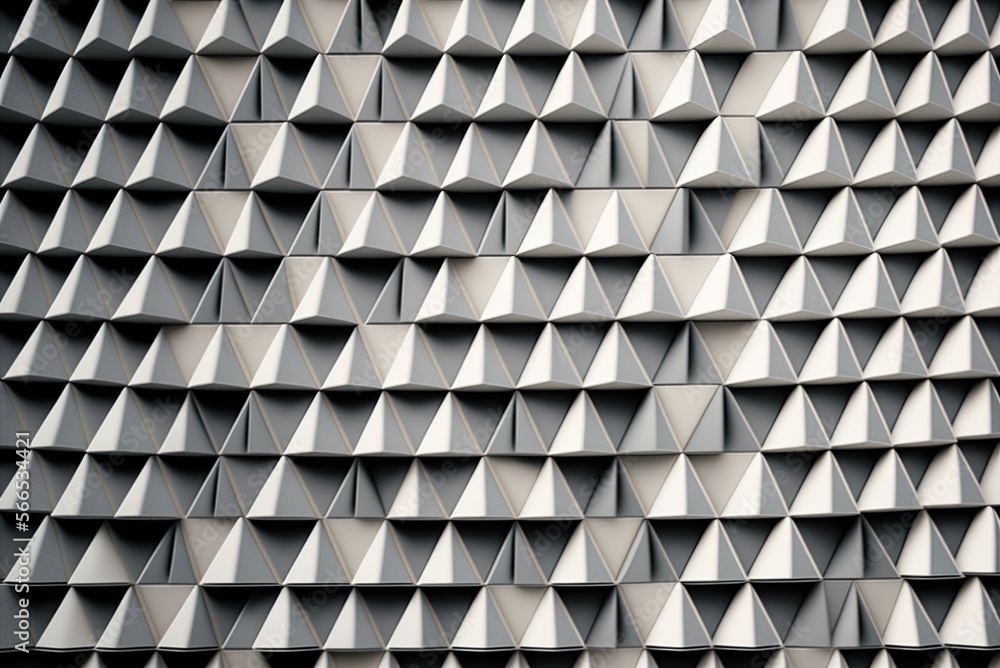 Poster wall made of polished, triangular mosaic tiles. this block backdrop is made of concrete and is semig