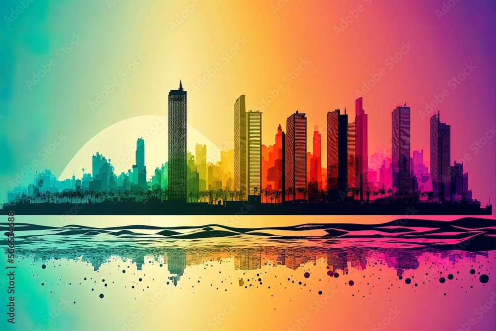 Poster gradient landmarks over a see-through tel aviv skyline. generative ai