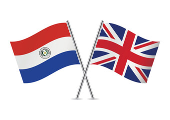 Paraguay and Britain crossed flags. Paraguayan and British flags on white background. Vector icon set. Vector illustration.