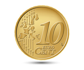 Ten euro cent coin. Reverse coin. Vector illustration.