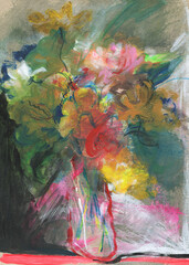 abstract colorful flowers. acrylic painting - 566536259