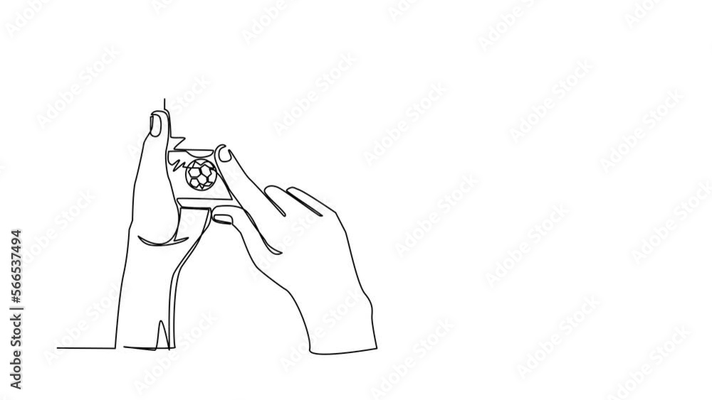 Poster animated self drawing of continuous line draw football live online application on stadium background
