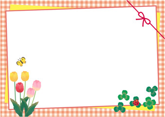 ギンガムチェックと春のイラスト（赤）