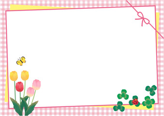 ギンガムチェックと春のイラスト（ピンク）