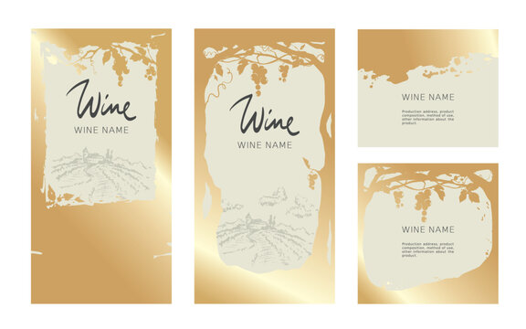 Collection labels for wine. Vector illustration, set of backgrounds with gold patterns and gold strokes.	
