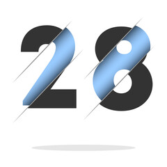 28 number, 3d cut design. Icon for celebration design. Vector typography. Creative black design. Vector texture.