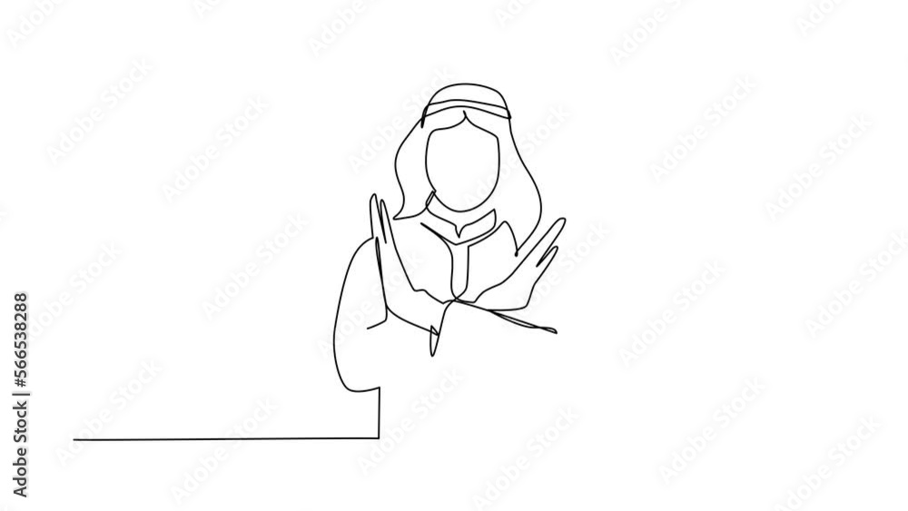 Aufkleber animated self drawing of continuous line draw young arab man crossing arms and saying no gesture. pe