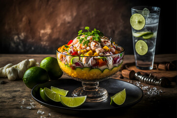 Fototapeta na wymiar Ceviche food photography collection. High-quality images showcase this beloved traditional dish in all its glory, from classic street food to gourmet styles. Perfect for cookbooks, food blogs, menu