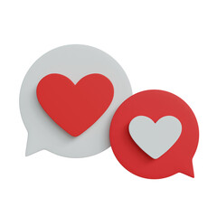 3D rendering. Chat icons with hearts on a white background.