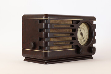 Antikes Radio aus Holz Seitenansicht links