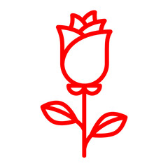 Happy Valentines Day card, red rose flower, simple line icon