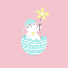 Fototapeta premium happy easter festival with animal pet bunny rabbit and egg, pastel color, flat vector illustration cartoon character