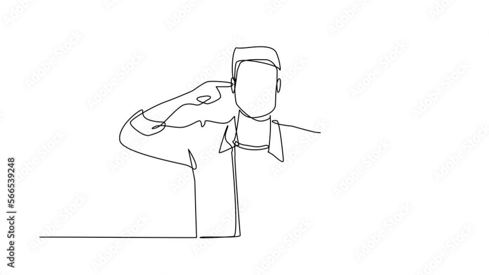 Poster animated self drawing of continuous line draw man covering ears with fingers with annoyed expression
