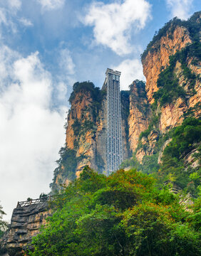 Bottom view of the Bailong Elevator in Avatar Mountains
