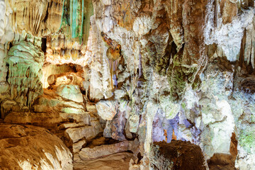 Stalactites and stalagmites inside Phong Nha Cave, Vietnam