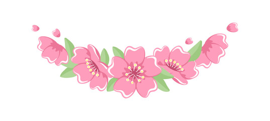 Cherry Blossom Divider Illustration. Spring Floral Design Element.