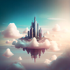 A city floating in the clouds.Generative AI