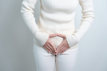 Woman having Stomach pain. Ovarian and Cervical cancer, Cervix disorder, Endometriosis,...