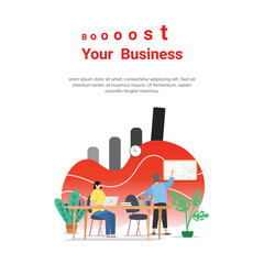 boost your business vector illustration. Business report, growth, planning, business people laptop computer.