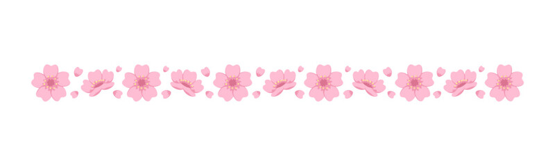 Cherry Blossom Divider Illustration. Spring Floral Border Design Element.
