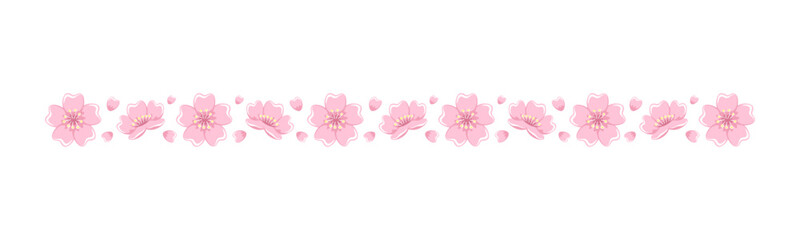 Cherry Blossom Divider Illustration. Spring Floral Border Design Element.