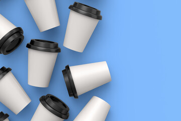 Set of paper coffee cups for cappuccino, americano, espresso, mocha, latte