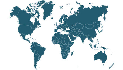Fototapeta na wymiar World map. Silhouette map. Color vector modern map