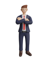3D rendering. The businessman crossed his arms against a white background.