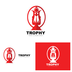 Championship Trophy Logo, Champion Award Winner Trophy Design, Vector Icon Template