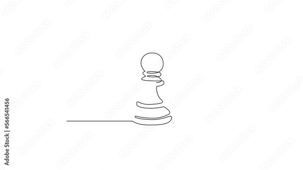 Poster self drawing animation of single line draw chess pawn on white background. chess logo for web site, 