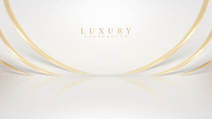 White luxury background with golden curve elements and light effect decoration.