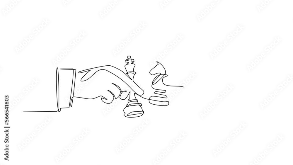 Aufkleber animated self drawing of continuous line draw two man's hands with king and horse chess pieces. vint
