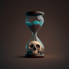Skull in hourglass memento mori concept created with generative AI - obrazy, fototapety, plakaty