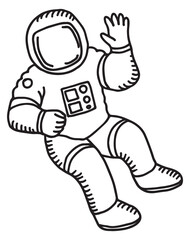 Obraz premium Flying astronaut doodle. Hand drawn spaceman suit
