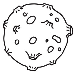 Asteroid doodle. Space rock with craters in line style